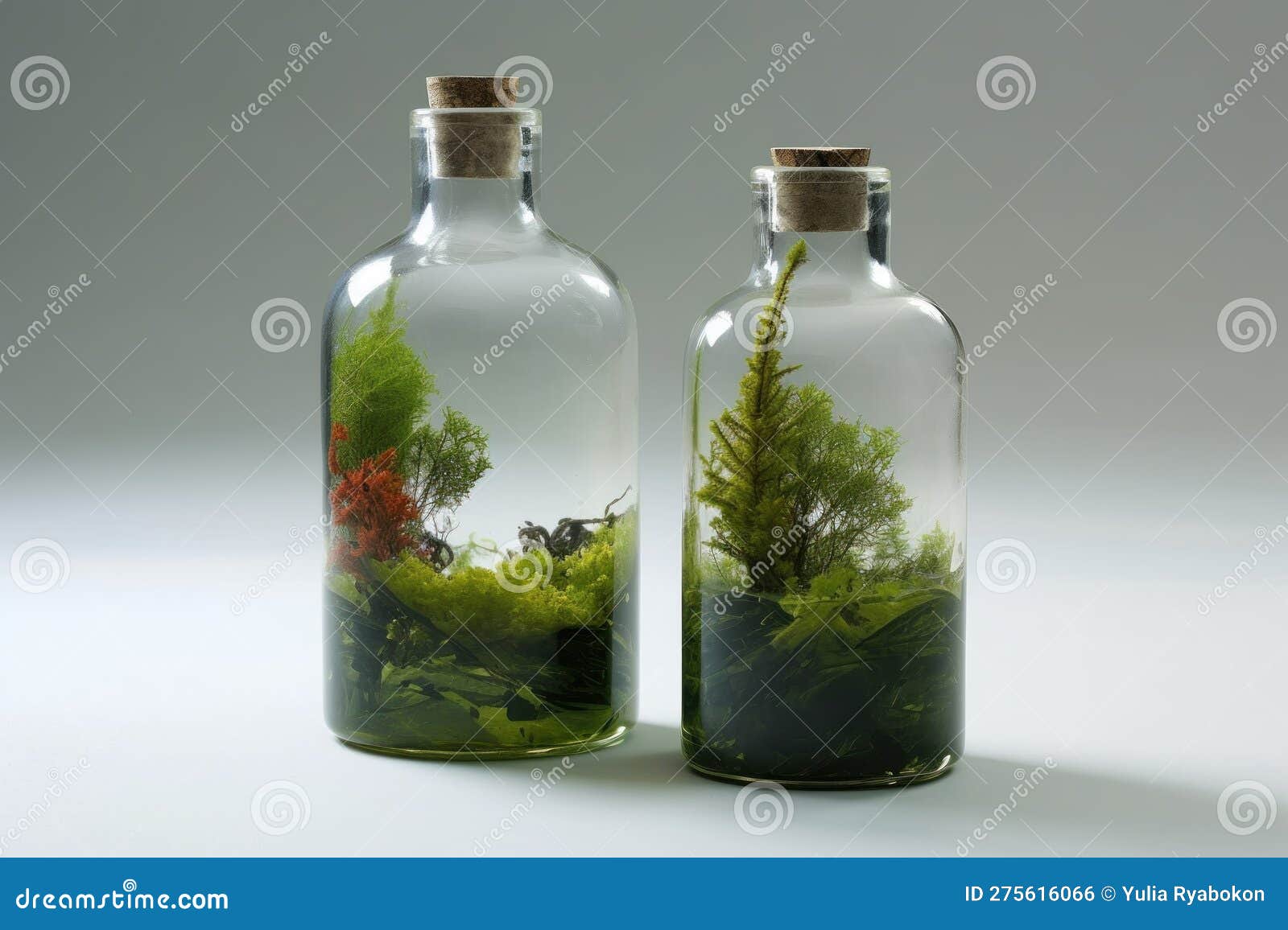 Glass Bottle with Green Ecosystem Decor. Generate Ai Stock Illustration