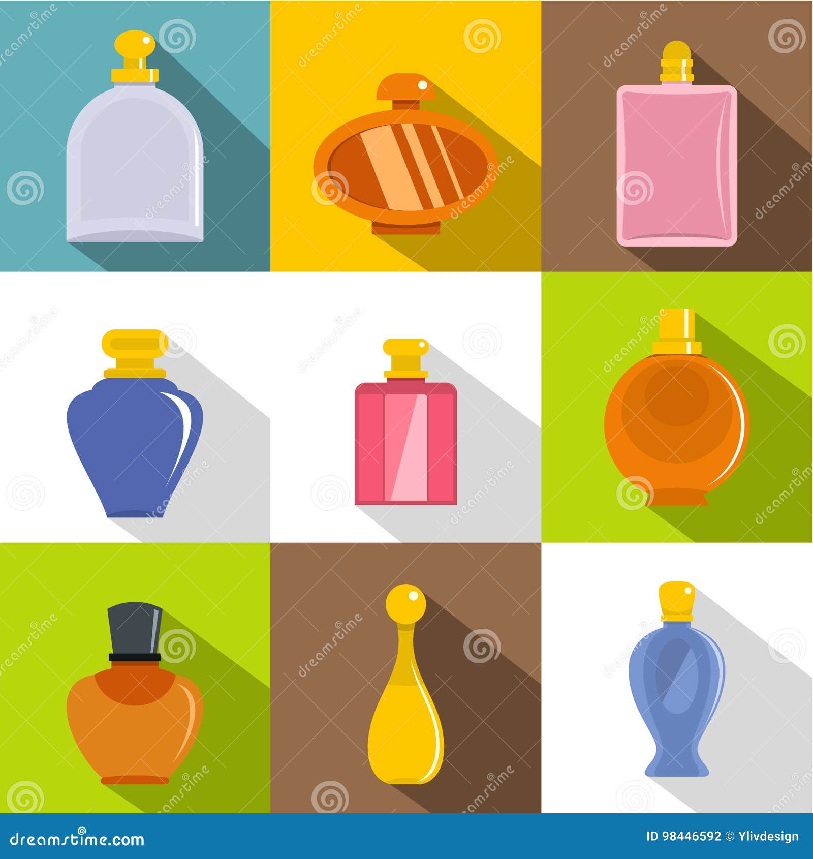 Glass Bottle Icons Set, Flat Style Stock Vector - Illustration of ...