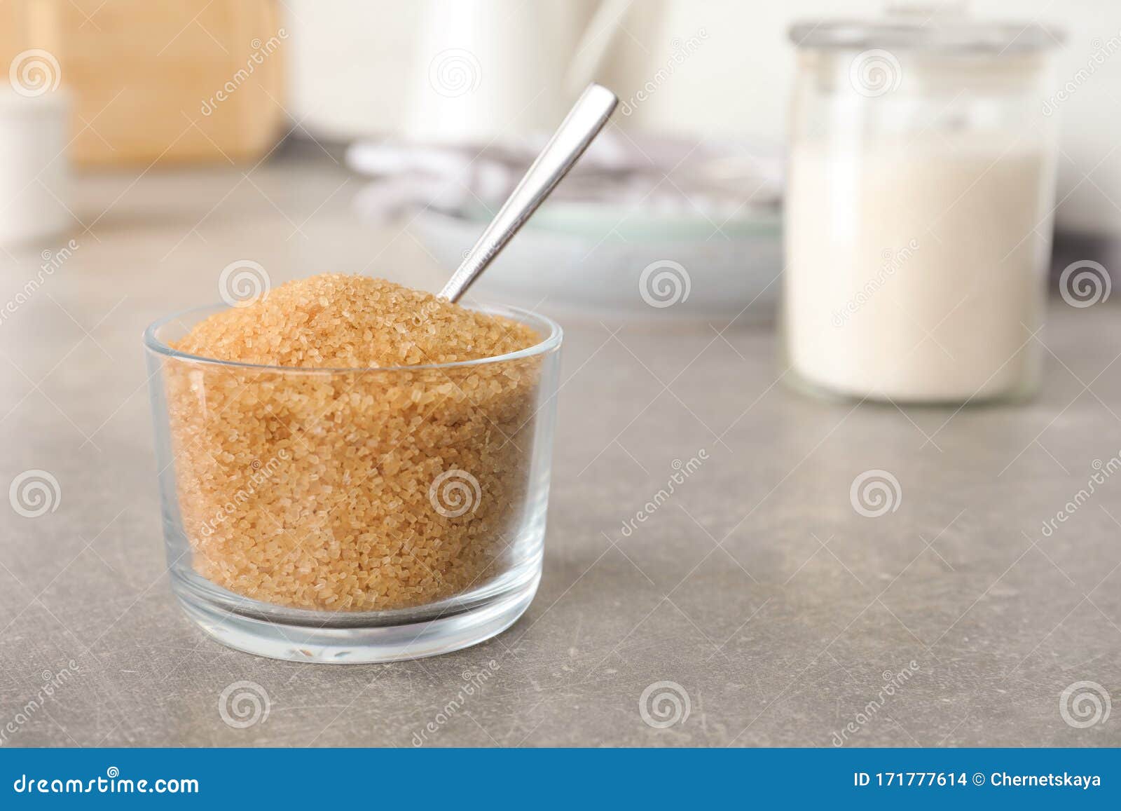 Glass Bowl with Brown Sugar on Table Stock Photo Image of container
