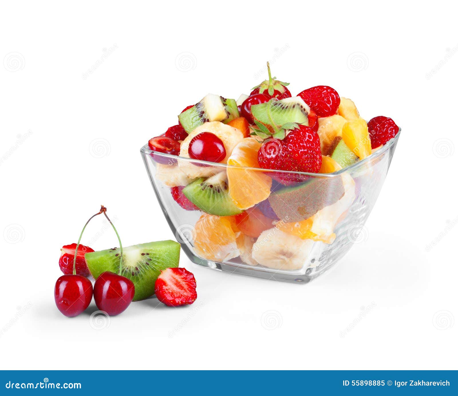 Glass Bowl With Fresh Fruits Salad Stock Image Image Of Kiwi Banana