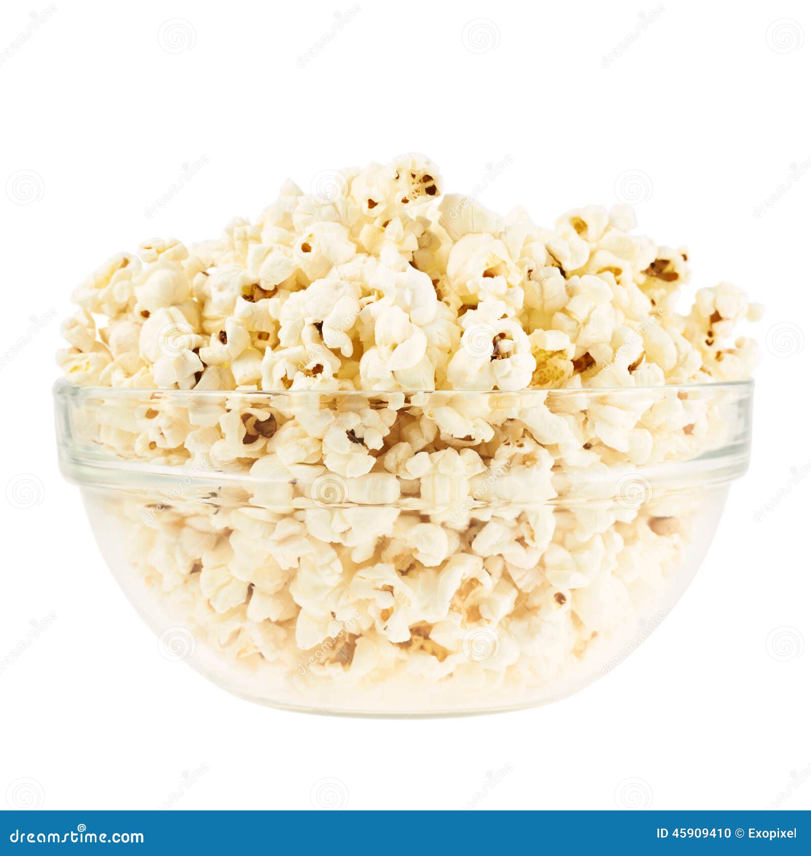 Glass Bowl Full of Popcorn Isolated Stock Photo Image of movie, heap 45909410