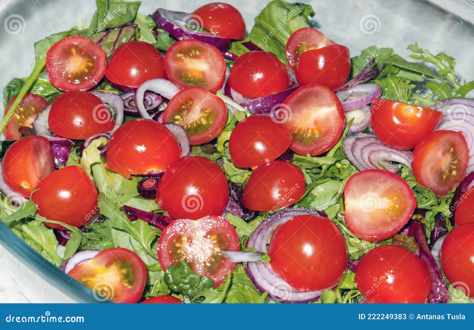 Glass Bowl of Vegetable Salad Stock Image Image of onion, delicious