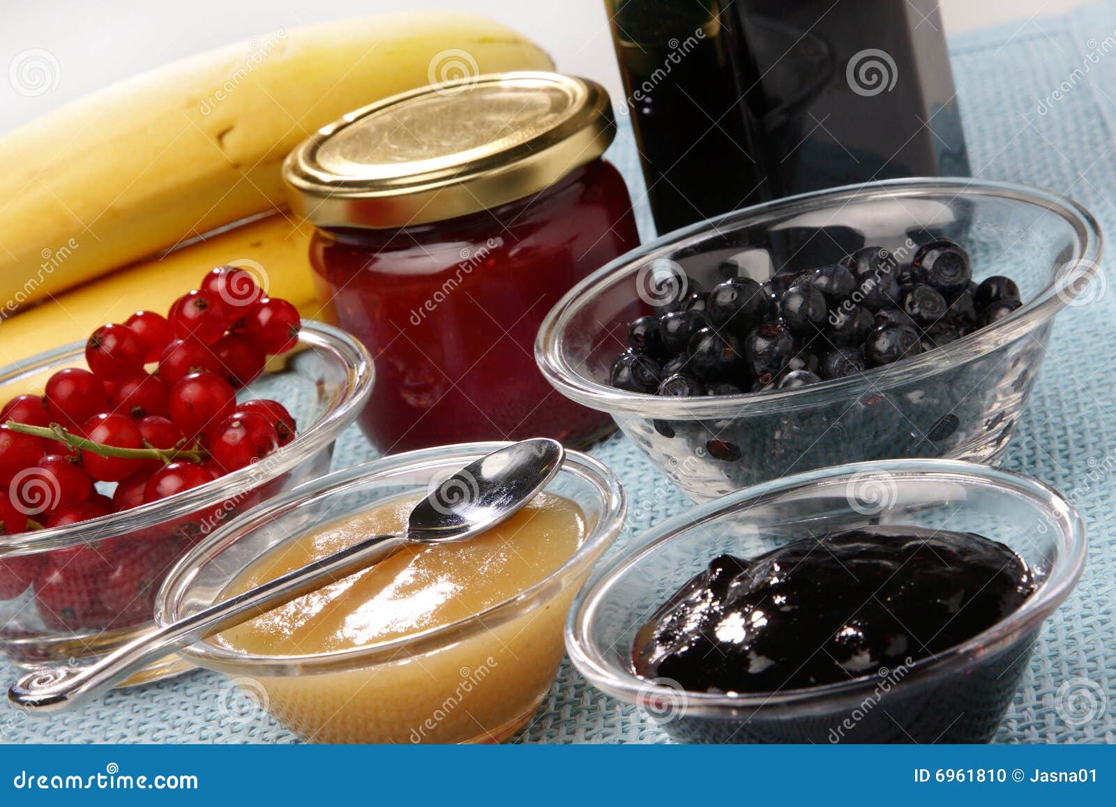 Glass Bowls with Blueberry and Banana Jam Stock Photo Image of
