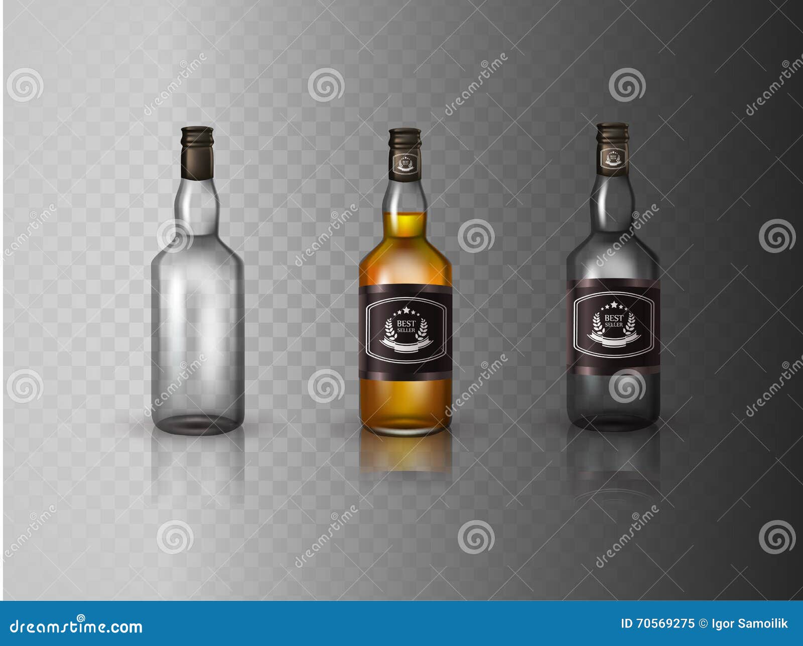 Glass Brandy Bottle with Cap, Isolated on White Background. Stock Vector Illustration of