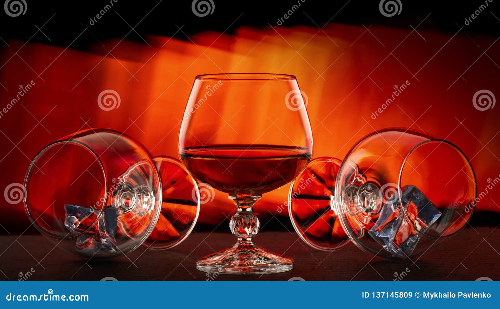A Glass of Brandy on a Red Background Stock Image Image of golden