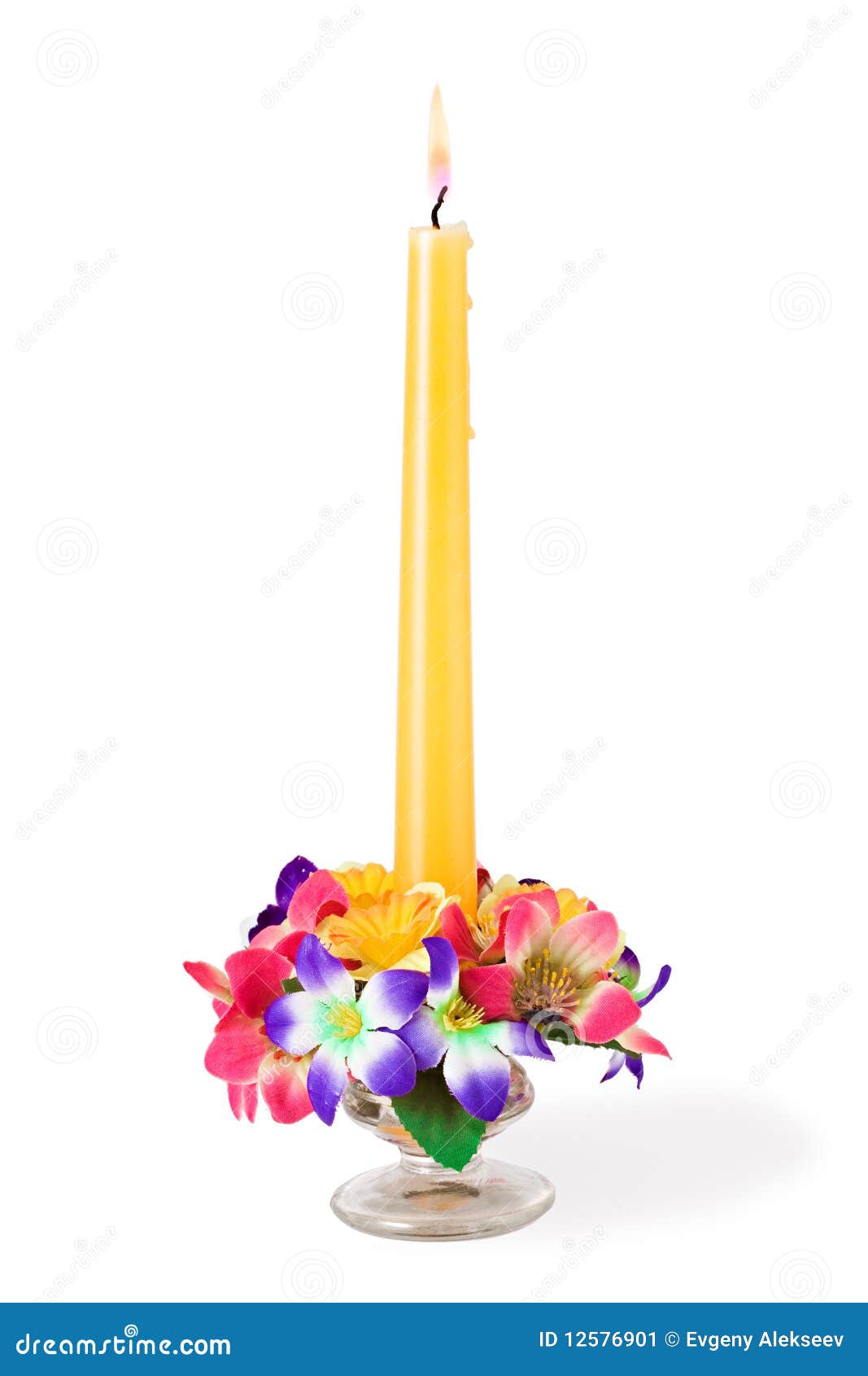Glass Candlestick with Flowers, Isolated Stock Image Image of