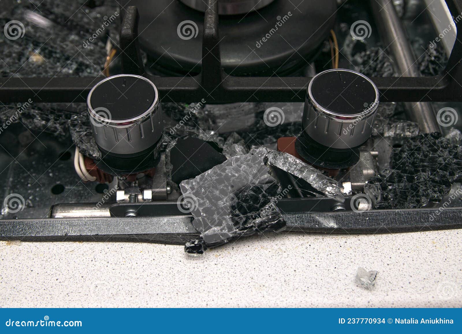 The Glassceramic Hob from the Stove in the Kitchen Cracked from the Explosion To Shards Stock
