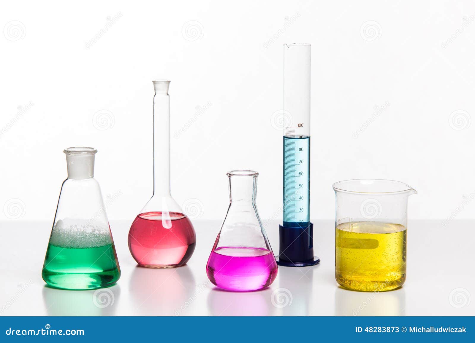 Glass in a Chemical Laboratory Filled with Colored Liquid during Stock