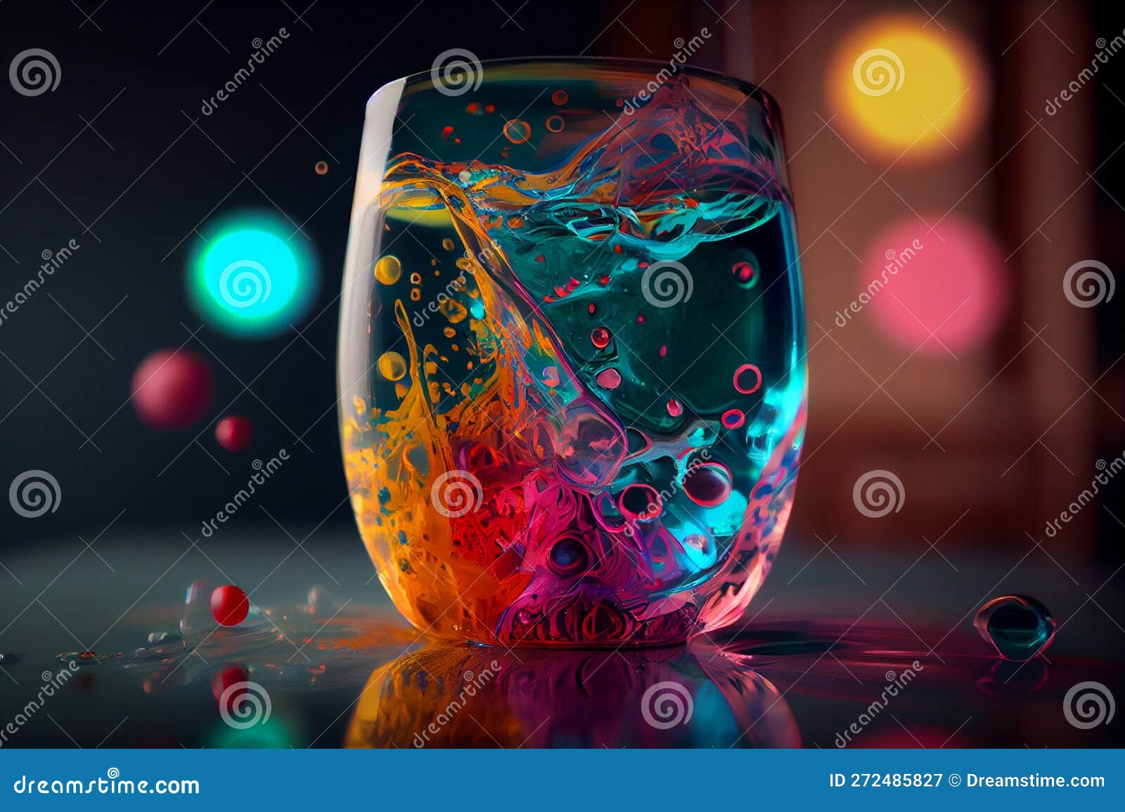 Glass in a Chemical Reaction with Various Colored.generative Ai Stock