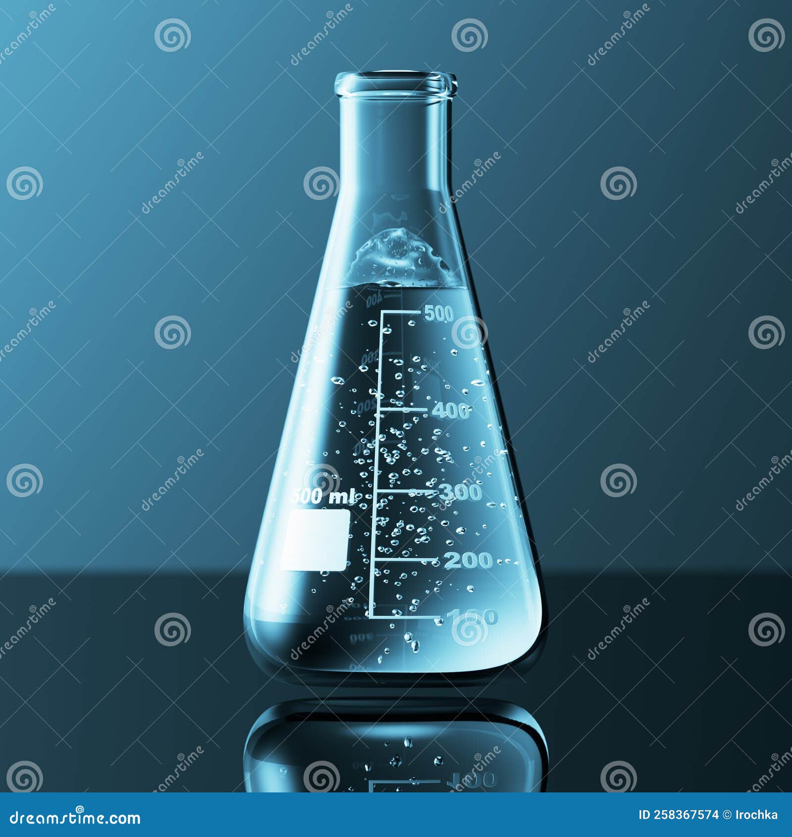 Glass Chemistry Lab Equipment on Blue Background. Chemistry Lab Concept