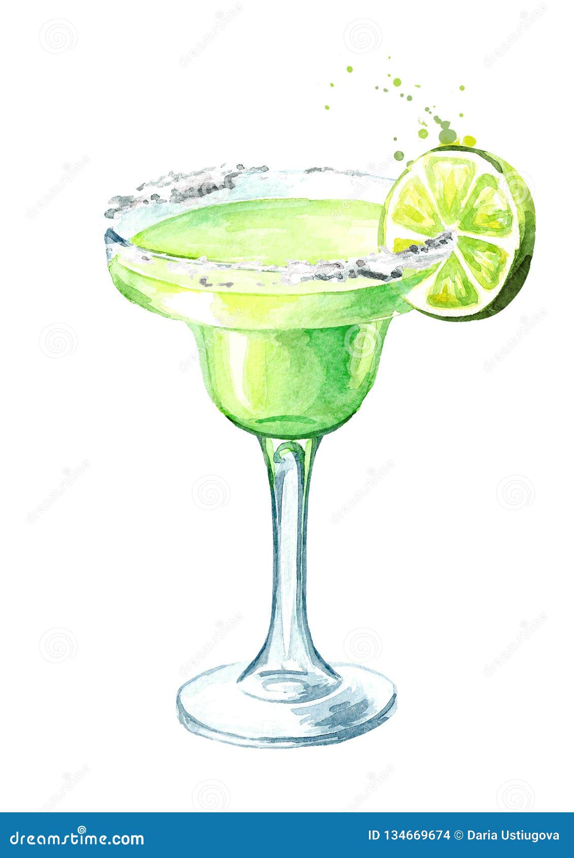 Glass of Classics Margarita Cocktail with Lime and Salt. Watercolor