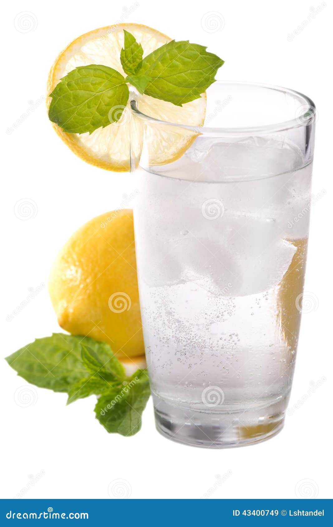 Glass of Cold Sparkling Water with Lemon and Mint Stock Image Image