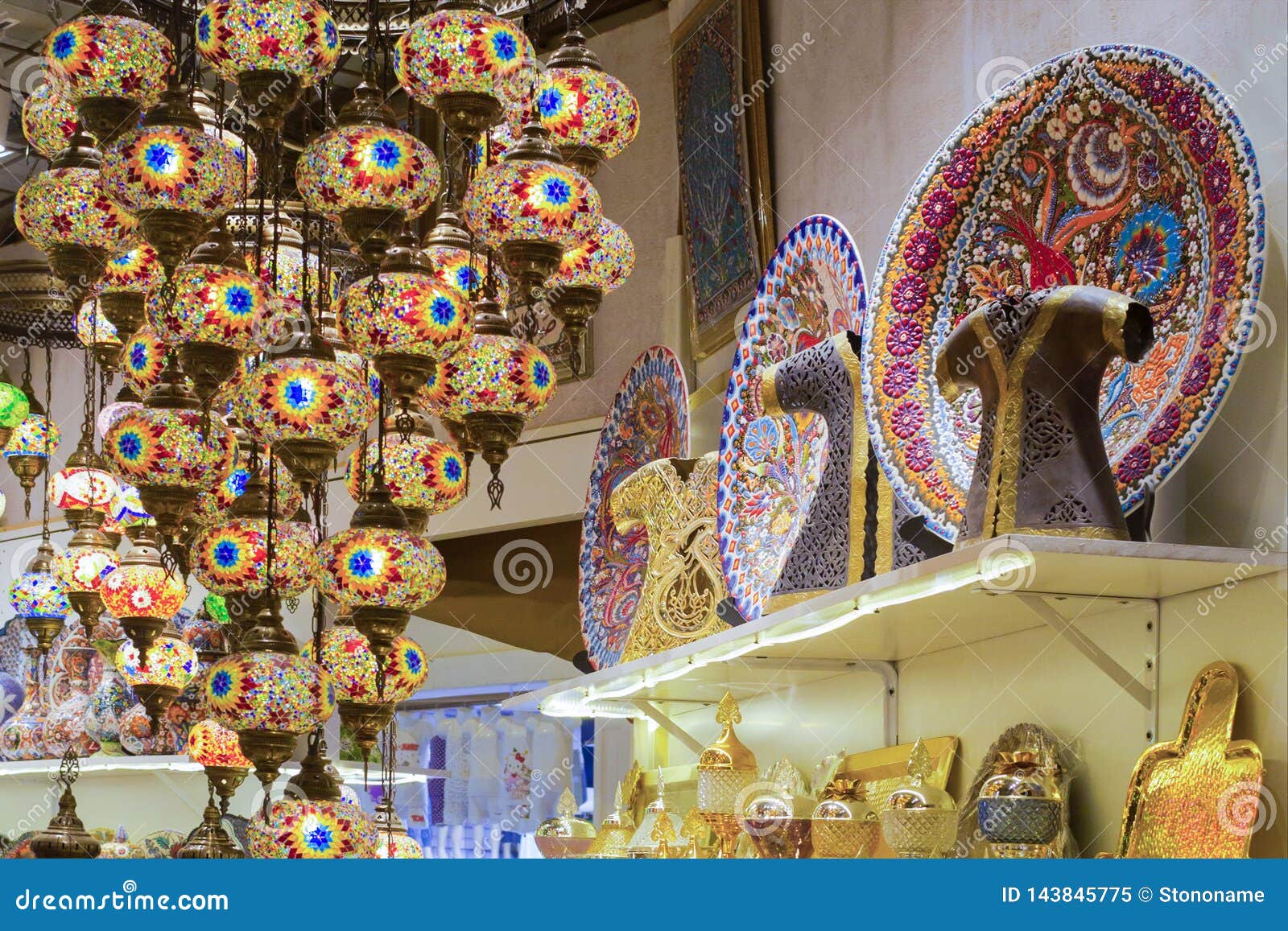 Glass Colorful Traditional Decorative Turkish Lamps Hang On The
