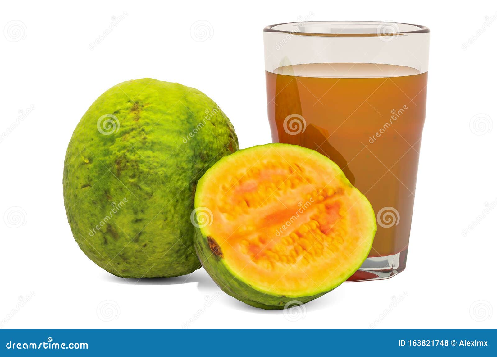 glass of common guava juice with guavas, 3d rendering