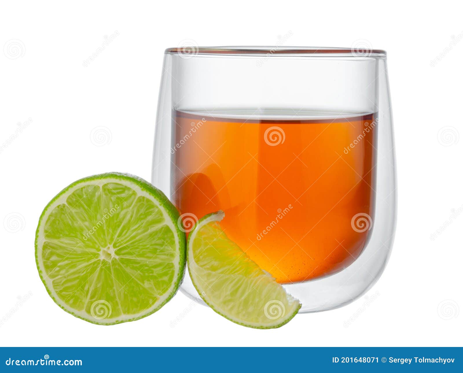 Glass Cup of Black Tea with Bergamot Isolated on White Stock Image