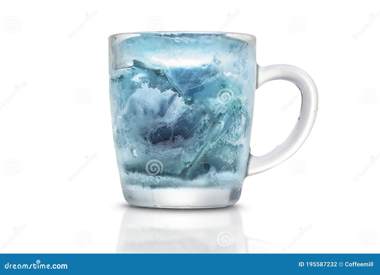 Glass cup with a blue ice stock photo. Image of isolated 195587232