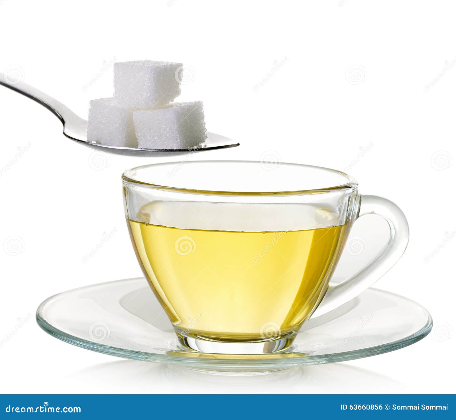 Glass Cup Of Tea And Sugar Isolated On White Background Stock Photo