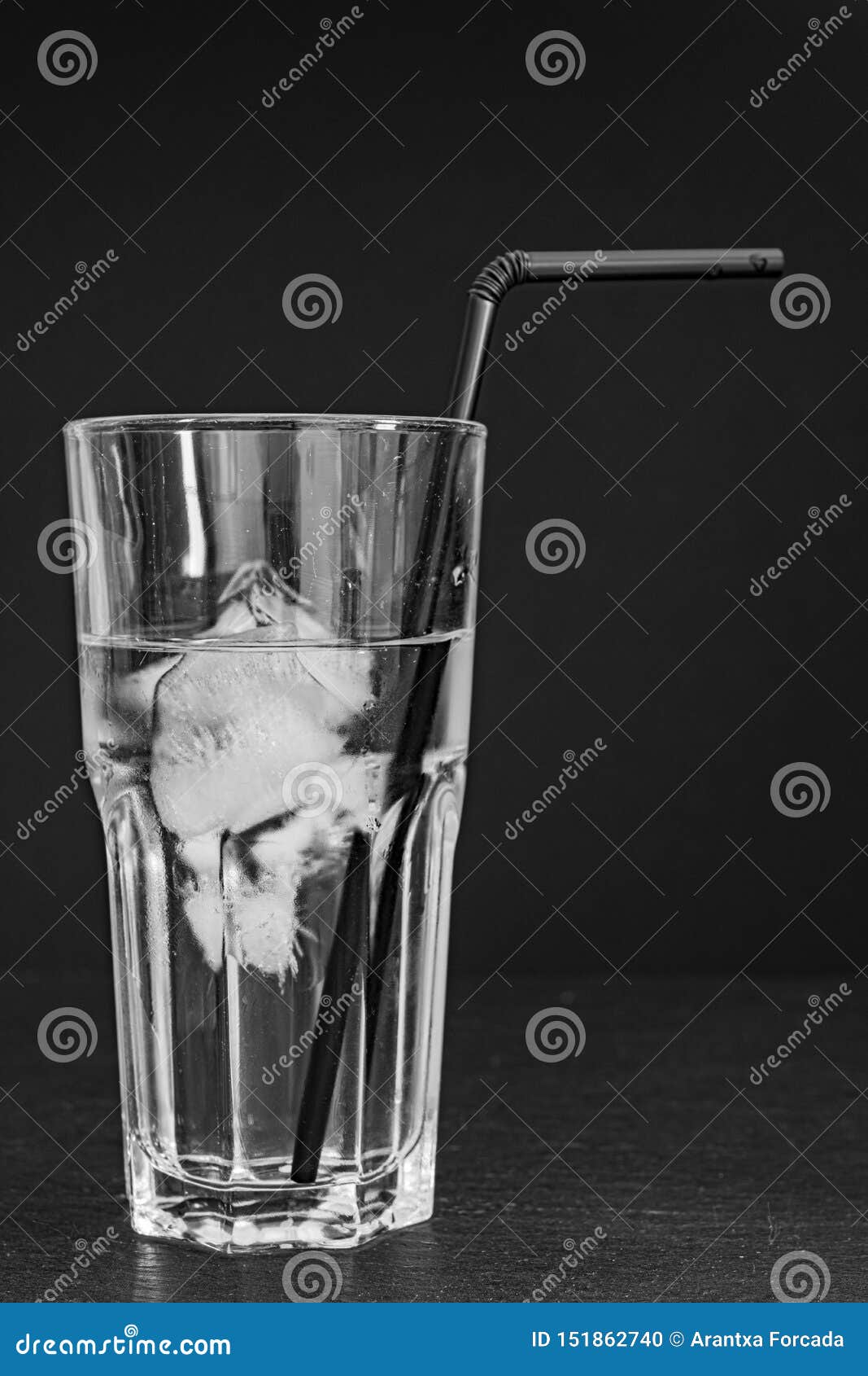 Glass Cup With Water Ice Cubes And Black Straw On A Black Background Stock Photo Image Of Diet Reflection