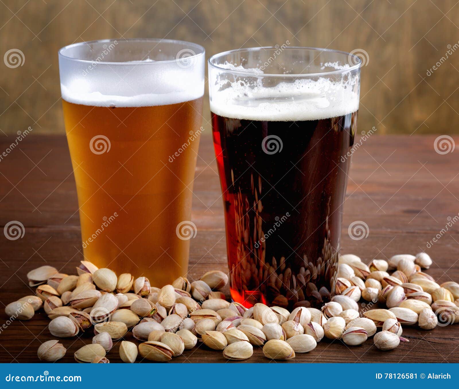 Glass of Dark and Light Beer with Nuts Stock Image Image of glass