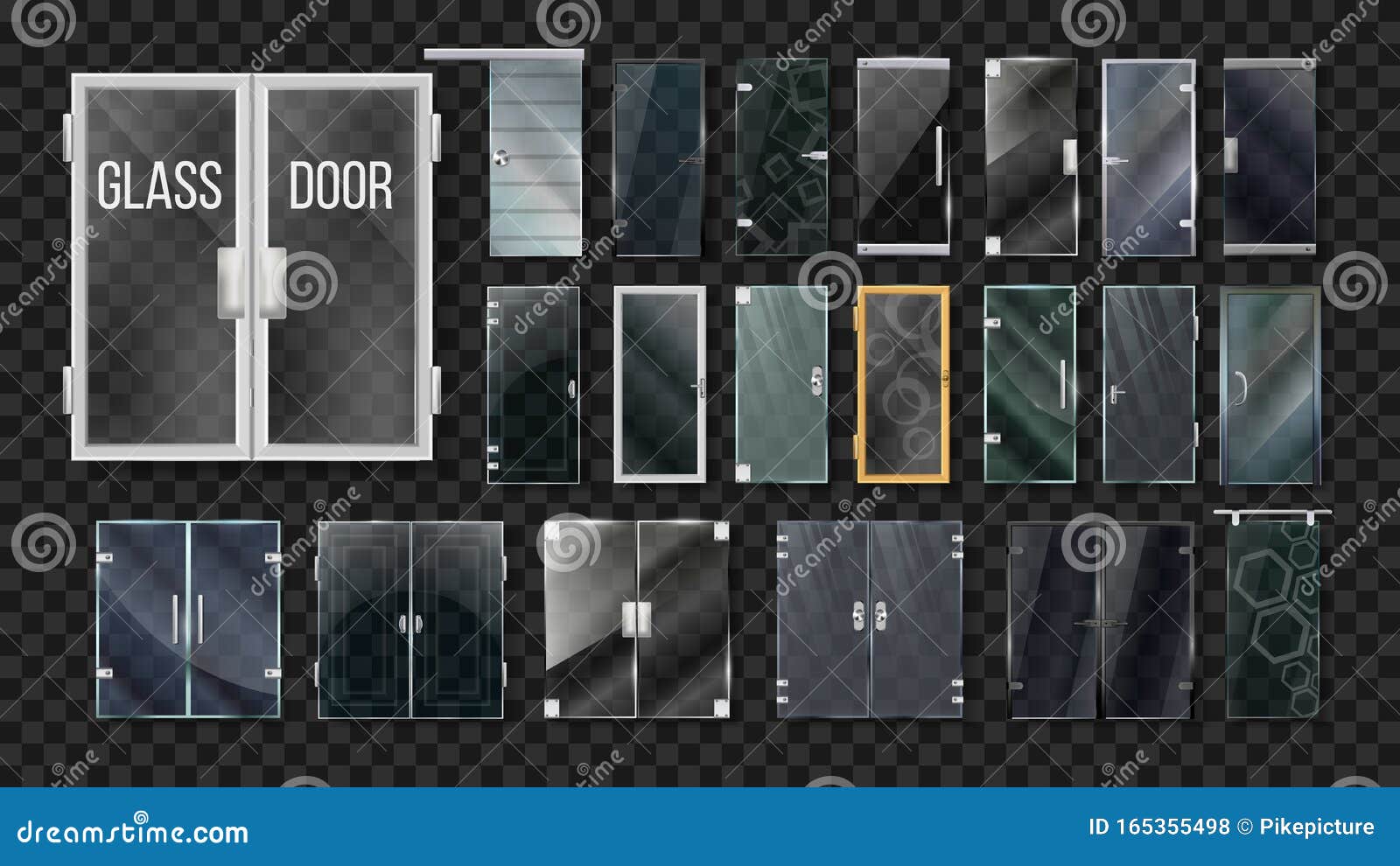 Glass Doors Architecture Collection Set Vector Stock Vector