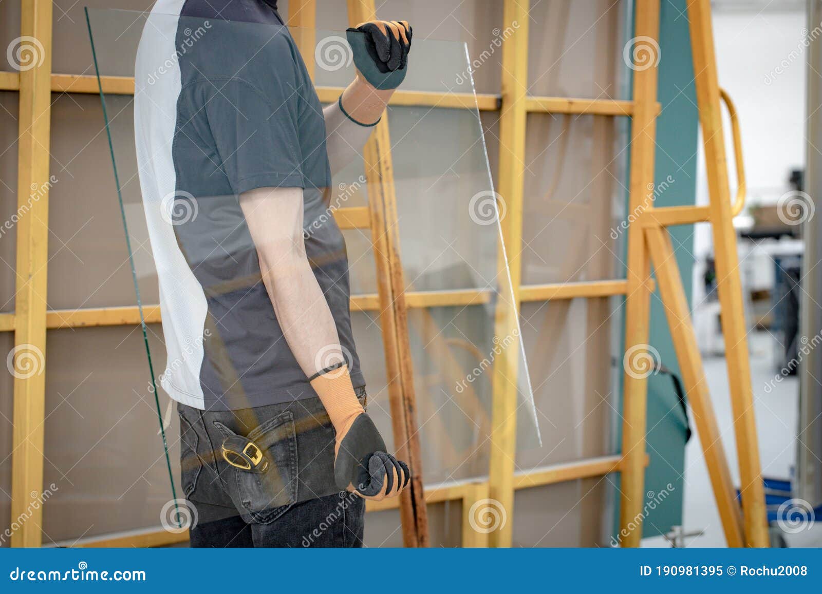 Glass Factory, Worker Carrying Glass Panes Stock Image Image of