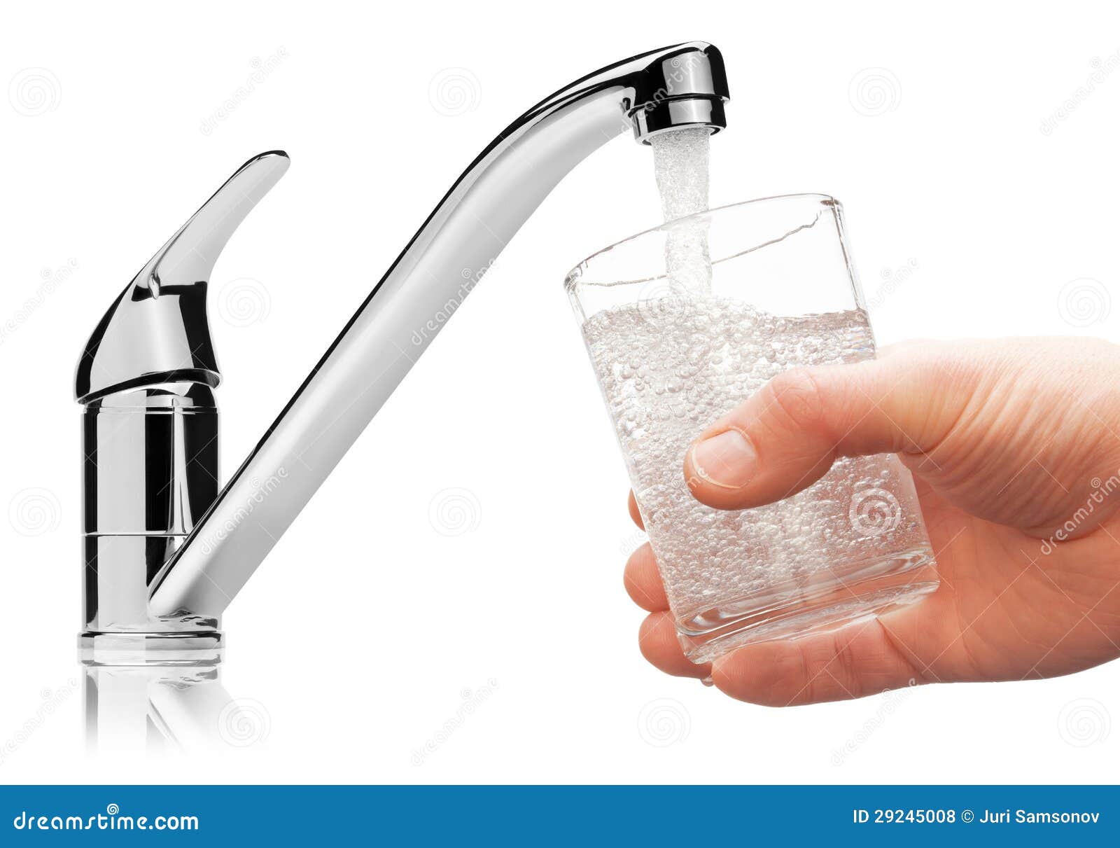 Glass Filled With Drinking Water From Kitchen Faucet Stock Image