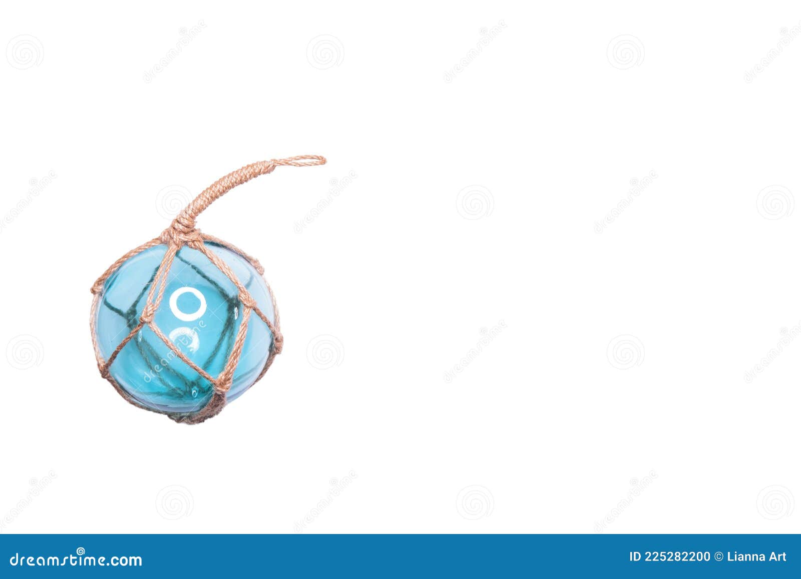 Glass Fishing Net Round Buoy. One Glass Sphere with Ropes Isolated