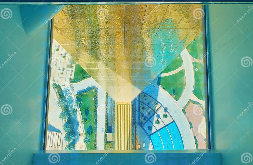 The Glass Floor in Elevator of Dubai Frame, on March 6 in Dubai, UAE