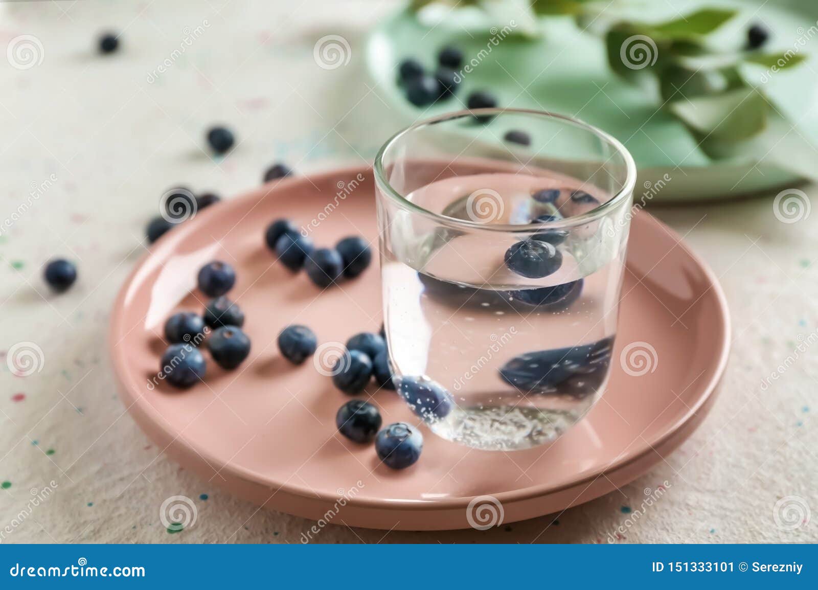 Glass of Fresh Water with Blueberries on Plate Stock Image Image of freshness, glass 151333101