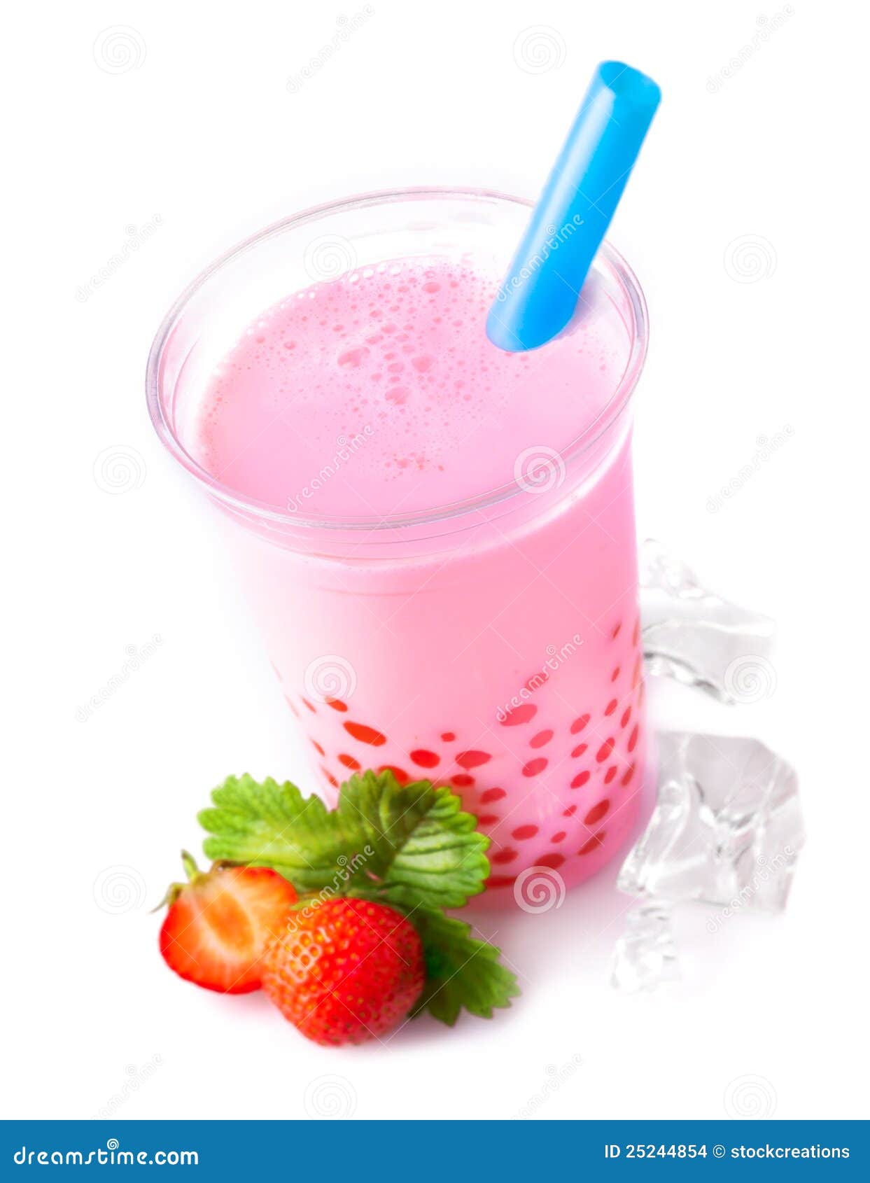 glass of frothy strawberry bubble tea