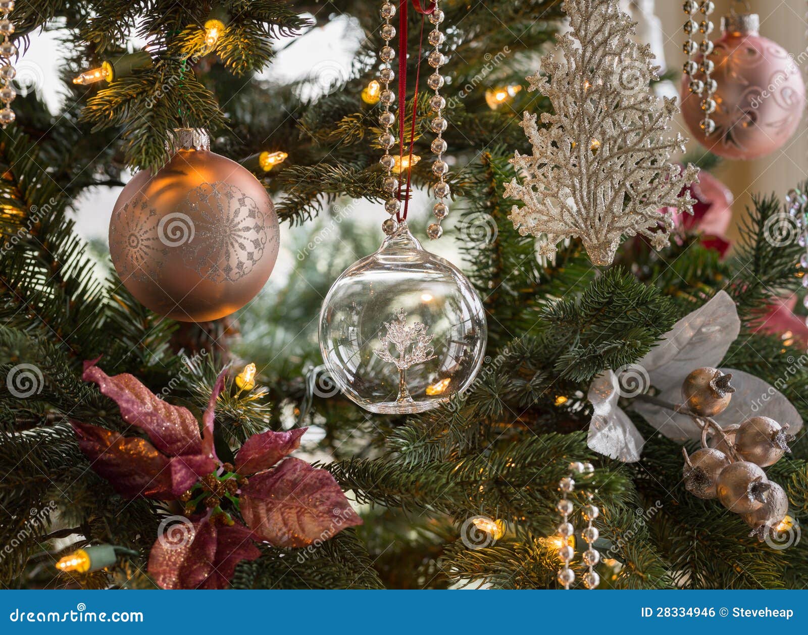 Glass Globe on Christmas Tree Detail Stock Photo Image of ball