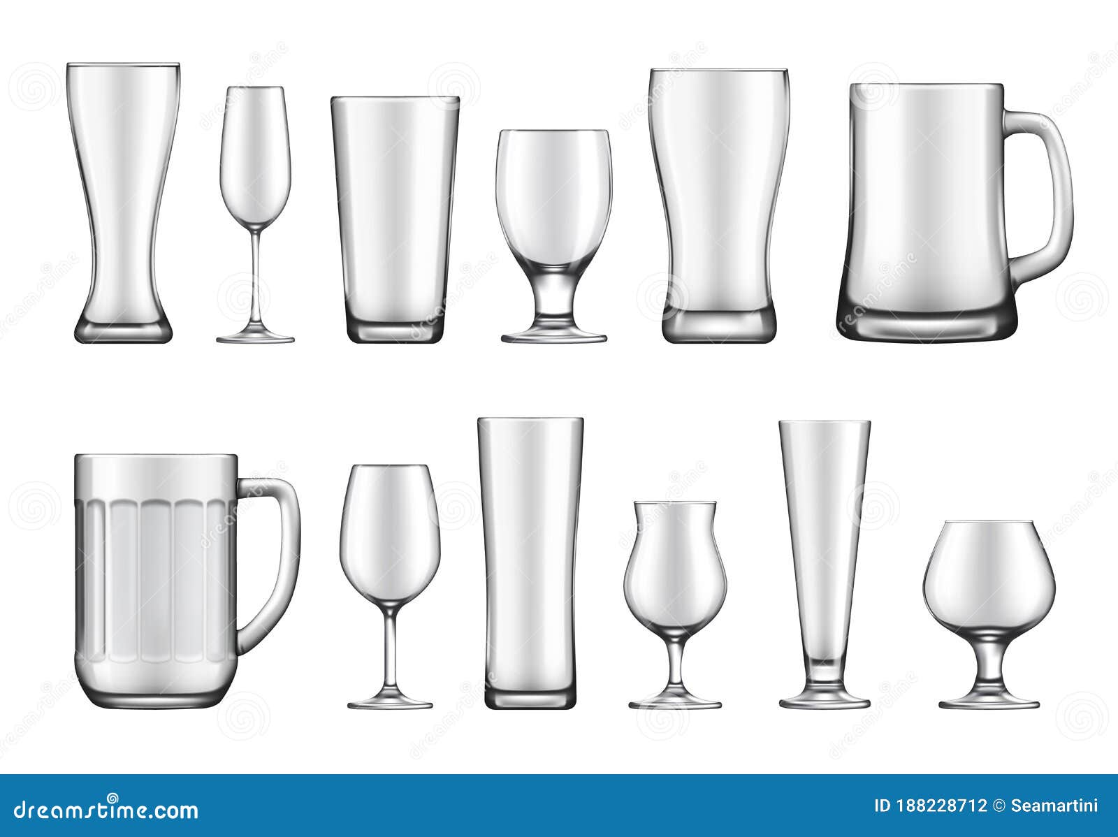 Download Glass Goblets Mugs And Jars Vector Set Stock Vector Illustration Of Empty Clear 188228712