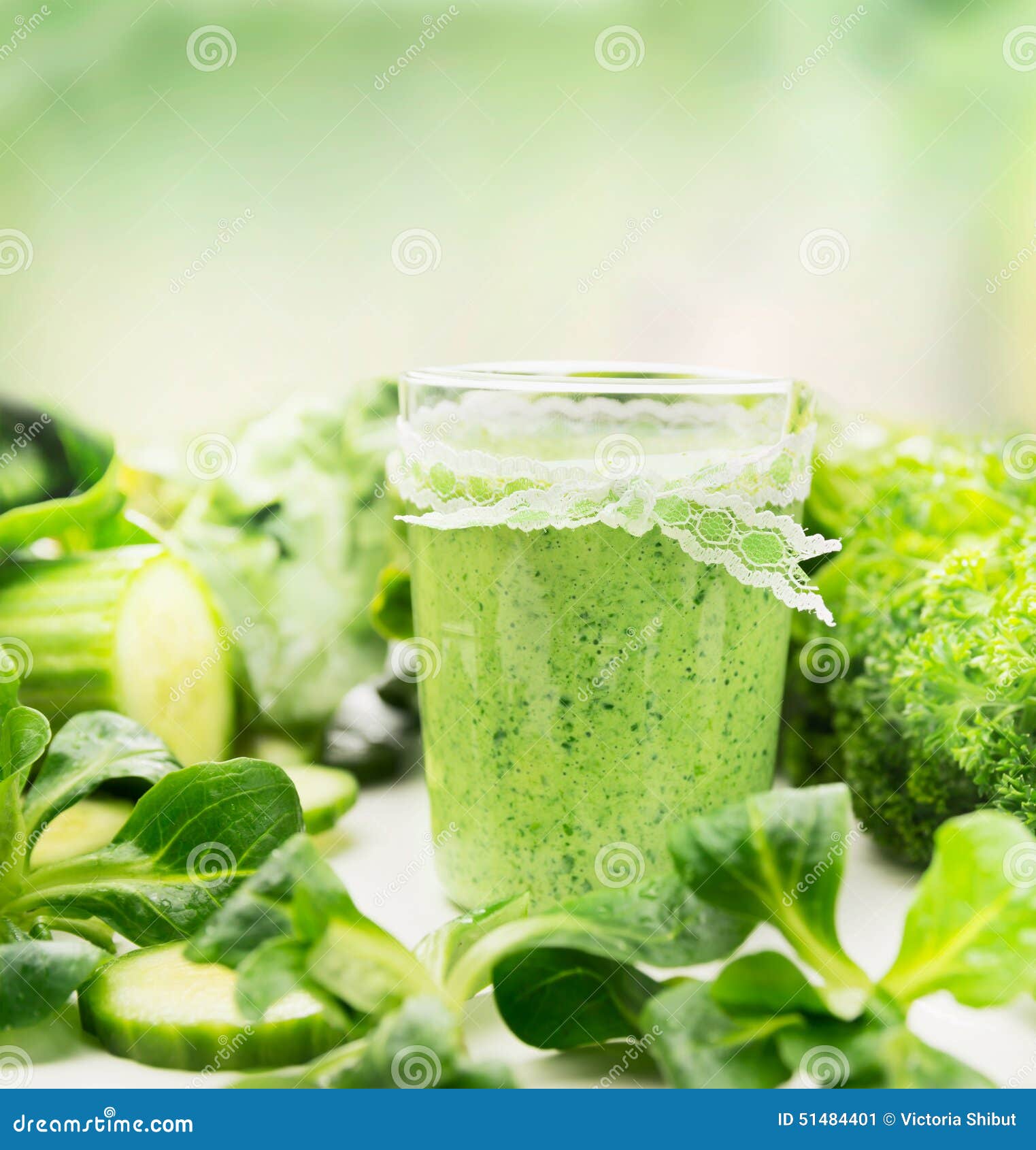 Glass of Green Herbs and Vegetables Smoothie Stock Image Image of