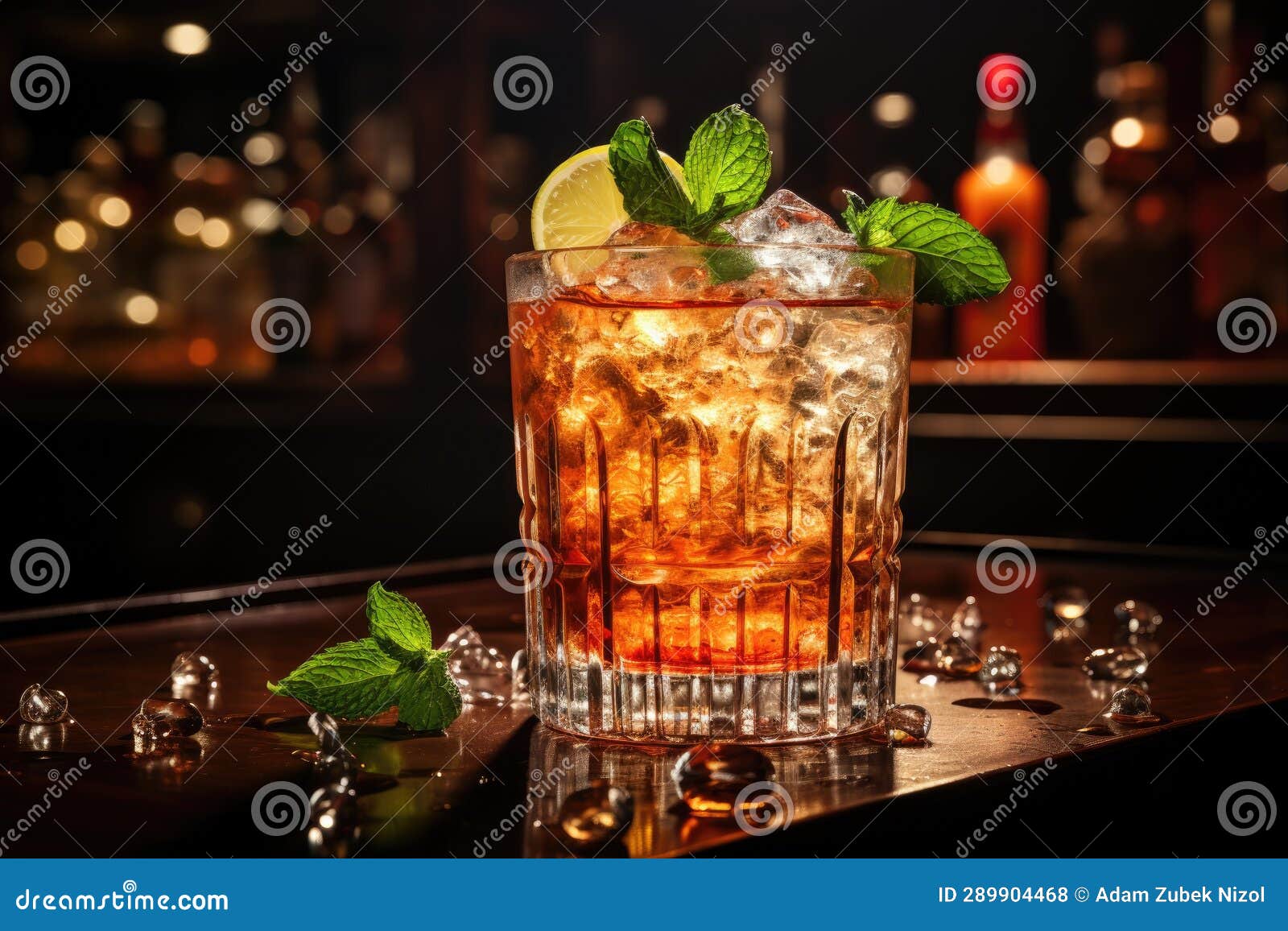 A Glass of Ice Tea with Mint Leaves and Lemon Stock Illustration