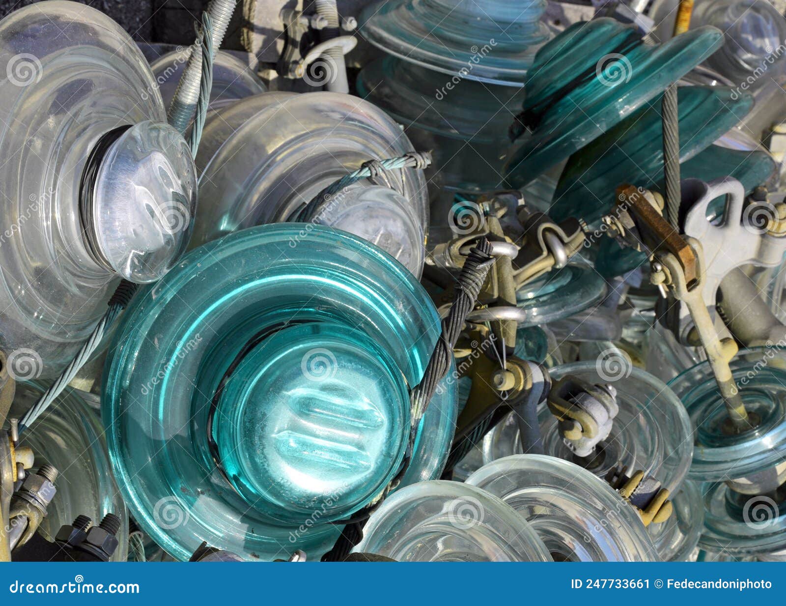 Glass Insulators To Keep Electrical Cables Away from Each Other Stock