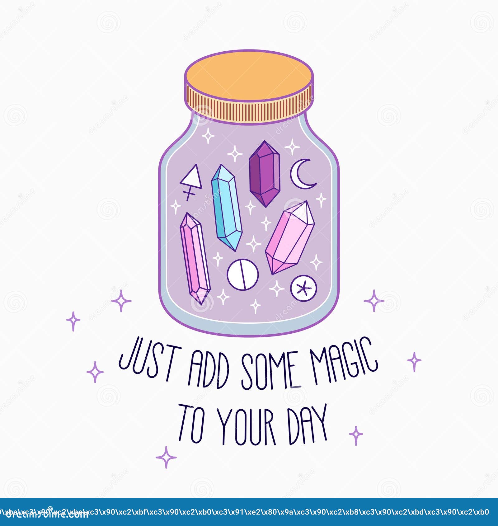 Glass Jar with Crystals, Symbols and a Quote Stock Vector