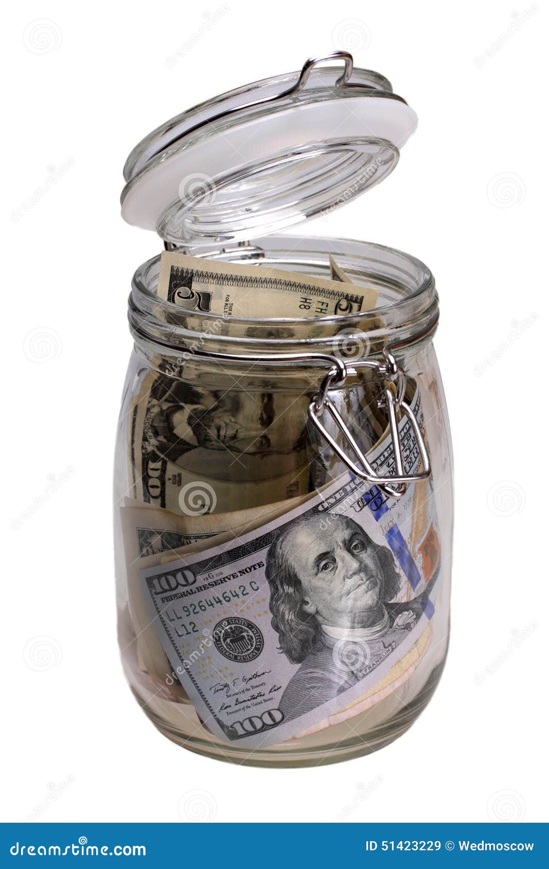 Glass jar with dollars stock image. Image of adventures 51423229