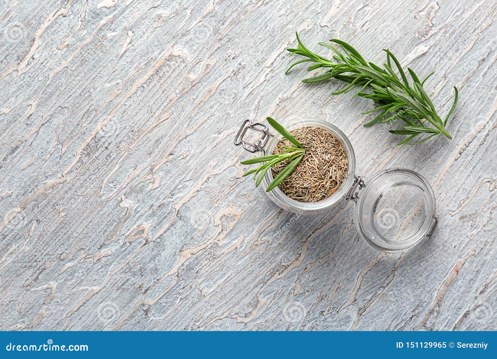 Glass Jar with Dried and Fresh Rosemary on Table Stock Image - Image of ...