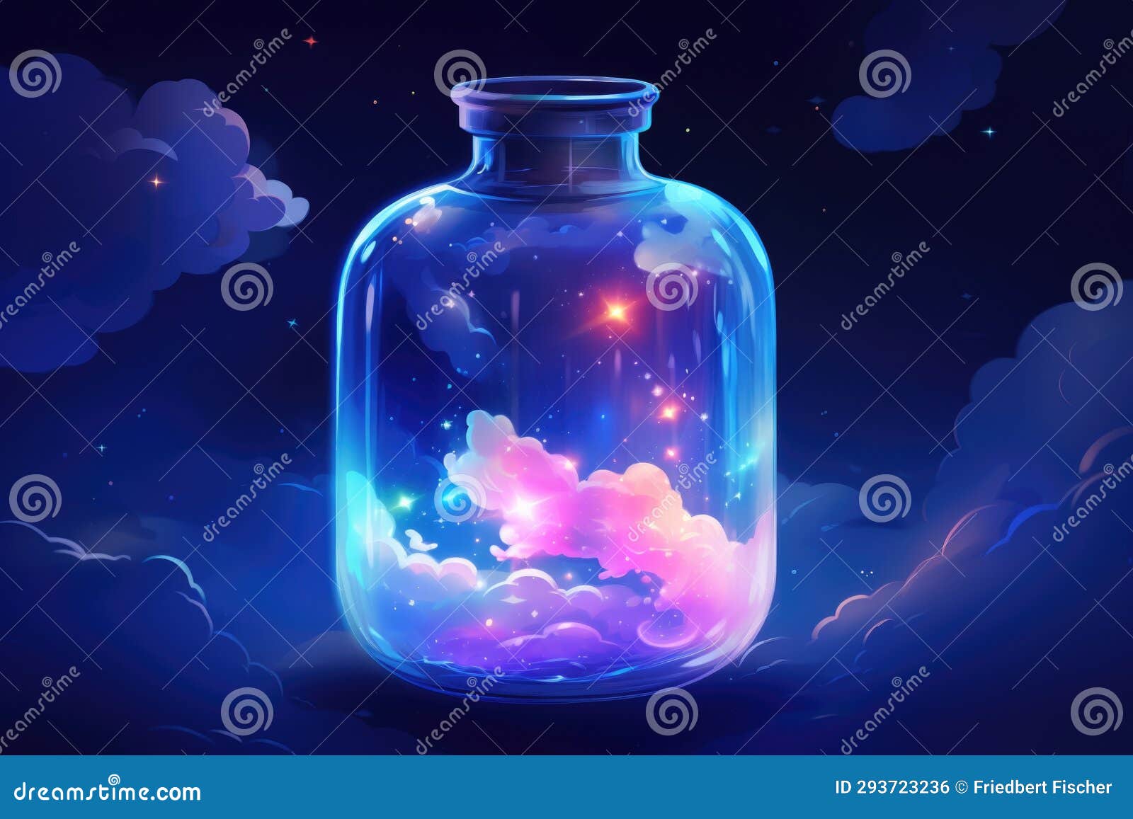 A Glass Jar Filled with Liquid and Clouds Stock Photo Image of space, creativity 293723236