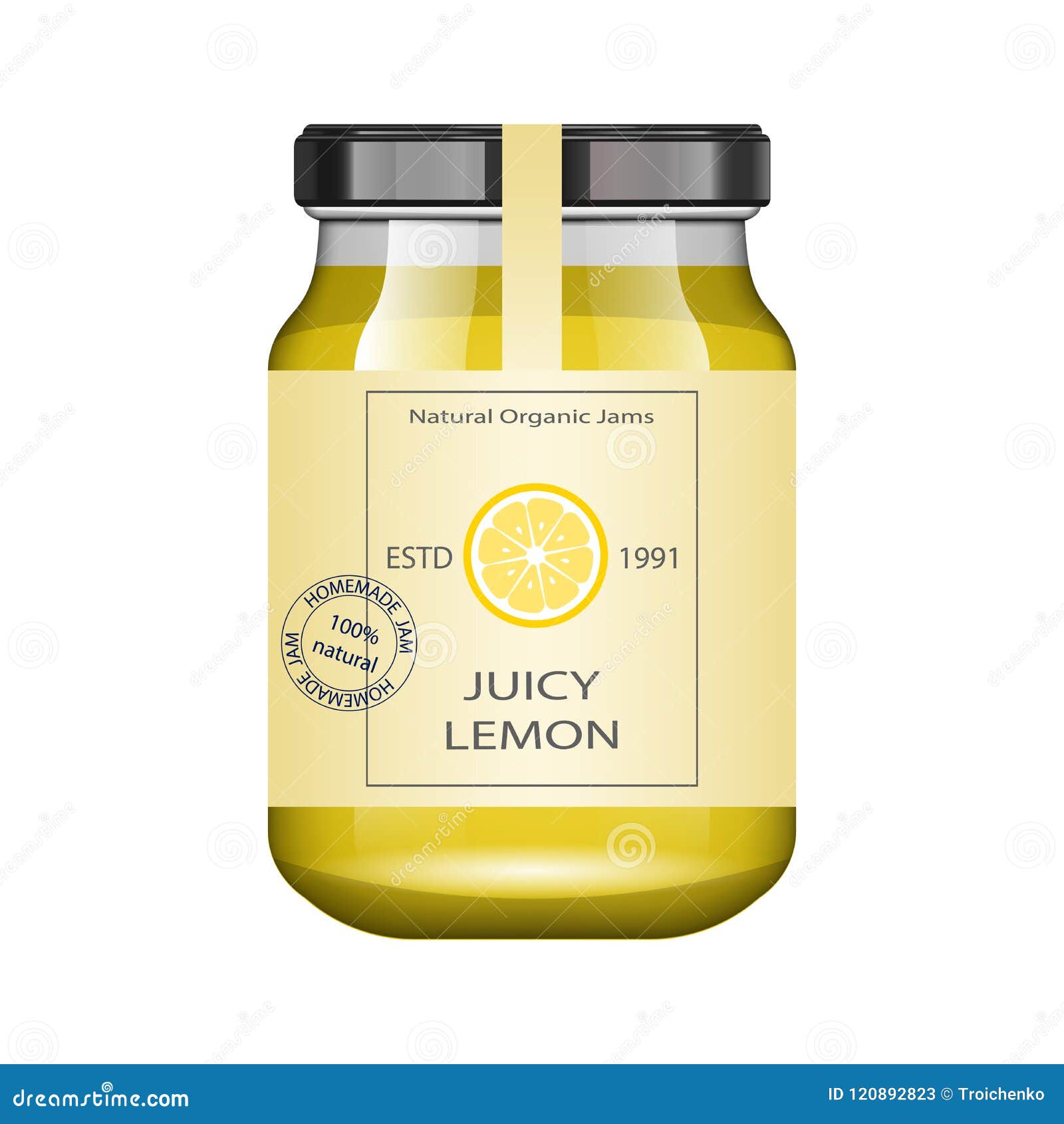 Glass Jar With Lemon Jam And Configure Vector Illustration Packaging Collection Vintage Label For Jam Bank Realistic Stock Vector Illustration Of Mockup Brand 120892823