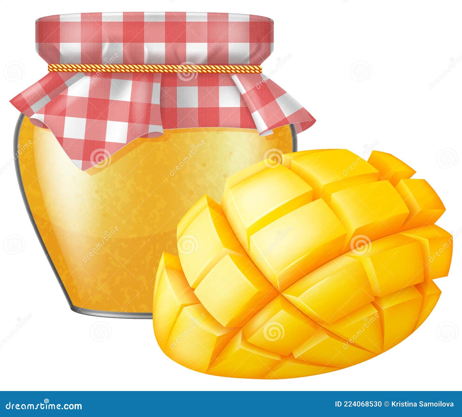 A Glass Jar of Mango Jam with Half Ripe Mango. Vector Illustration