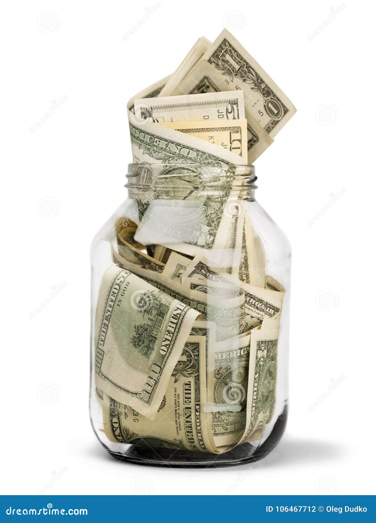 glass jar for money on background