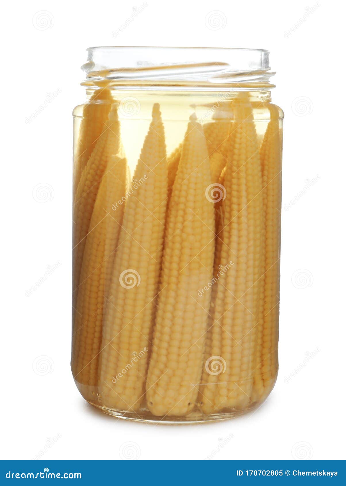Glass Jar with Pickled Baby Corn Isolated on White Stock Image Image