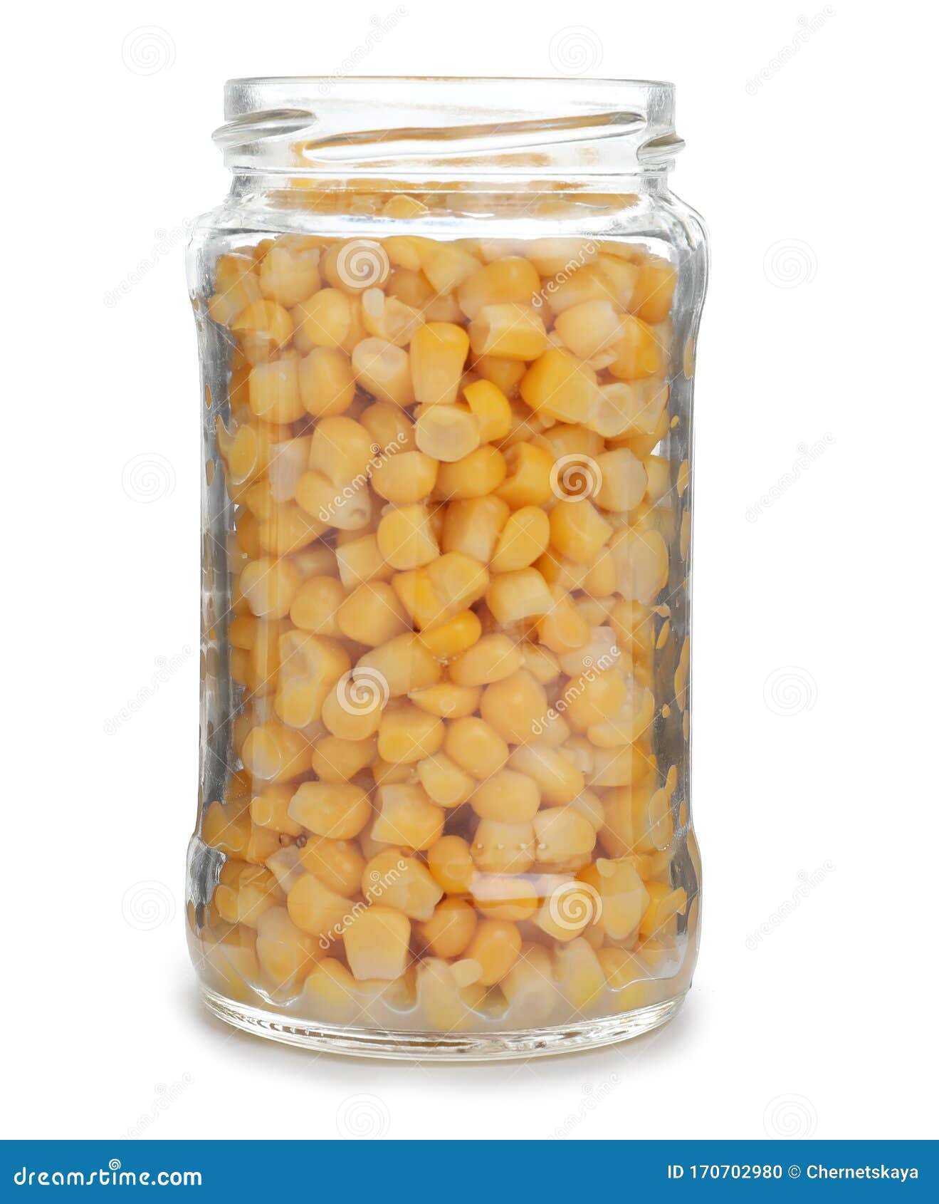 Glass Jar with Pickled Corn on White Stock Photo Image of object