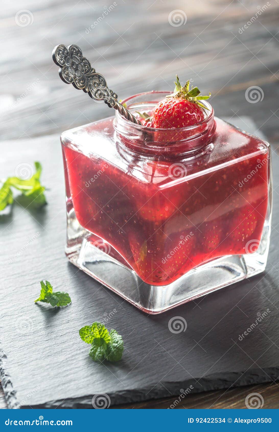 glass jar of strawberry jam
