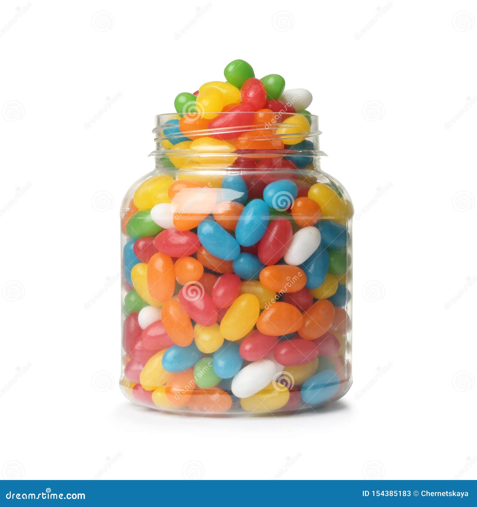 Glass Jar of Tasty Bright Jelly Beans on White Stock Image - Image of ...