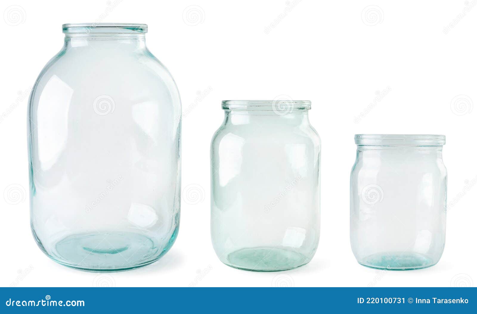 glass jars for canning of different sizes on a white background. 