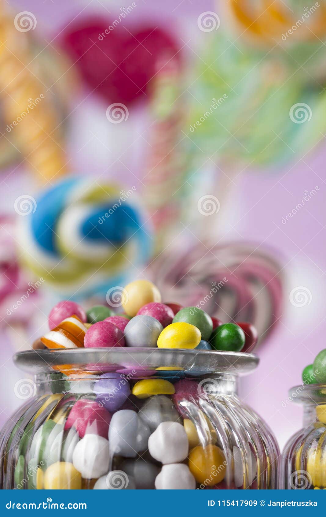 Colorful Candies in Jars on Table on Gum Balls Stock Image - Image of ...