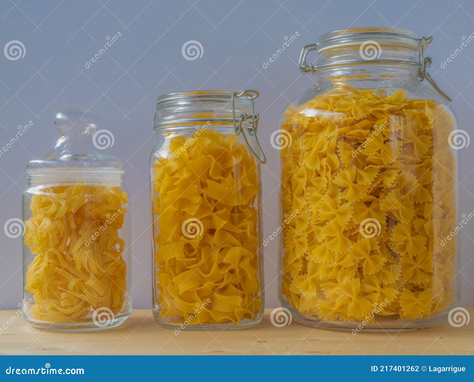 Glass Jars Filled with Pasta in Different Sizes on Wood Table Stock Photo Image of storage