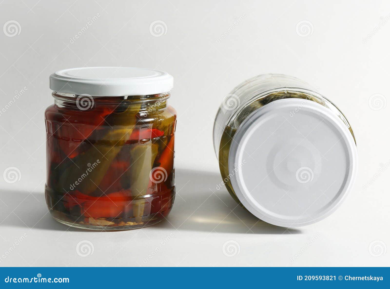 Glass Jars with Pickled Bell Peppers and Cucumbers on White Background Stock Image Image of